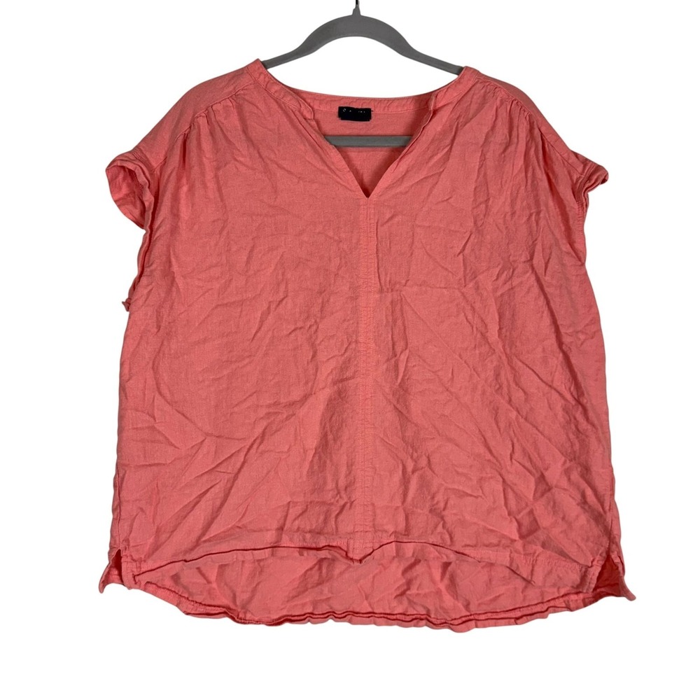Splendid Blouse Womens XL Pink V Neck Short Sleeve Linen Viscose Tunic Top